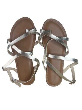 Torrid Metallic Silver Strappy Sandals With Adjustable Ankle Strap Size 8.5WW